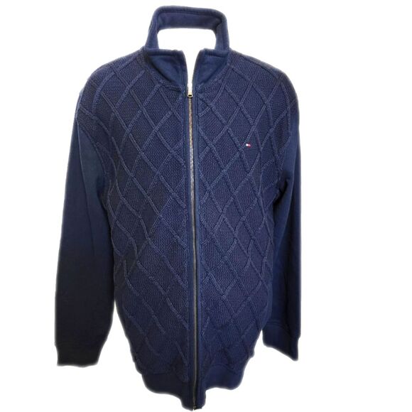 Tommy Hilfiger navy blue full zip front sweater, 60% cotton, size XL - Picture 1 of 12